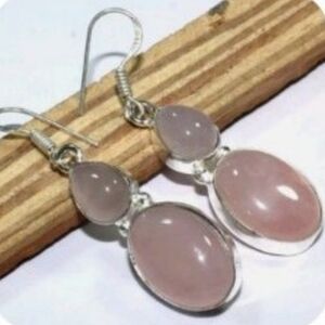 Rose Quartz Gemstone 925 Sterling Silver Handmade Drop Dangle Earrings